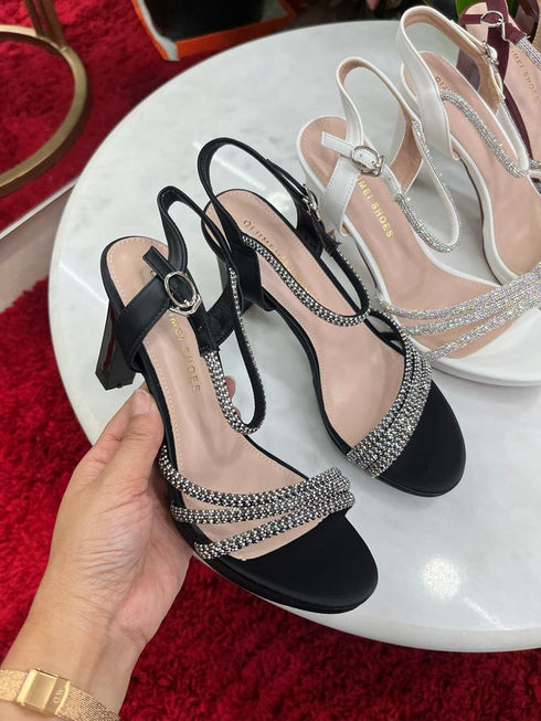 Rhinestone Decor Bridals Thick Heels